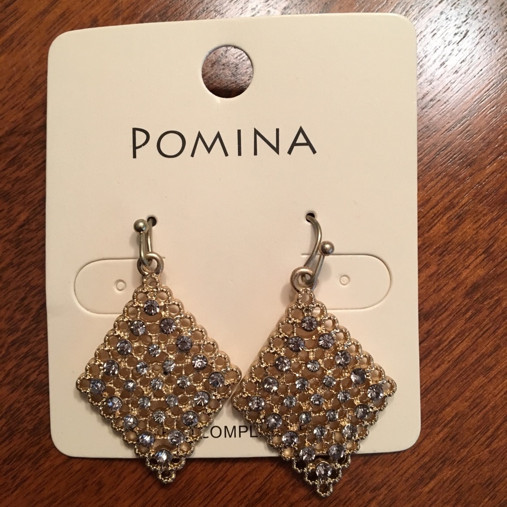 Gold Earrings with Rhinestone Studs